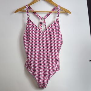 NEW Shade And Shore Red White Blue Chevron Swimsuit Sz XL 16